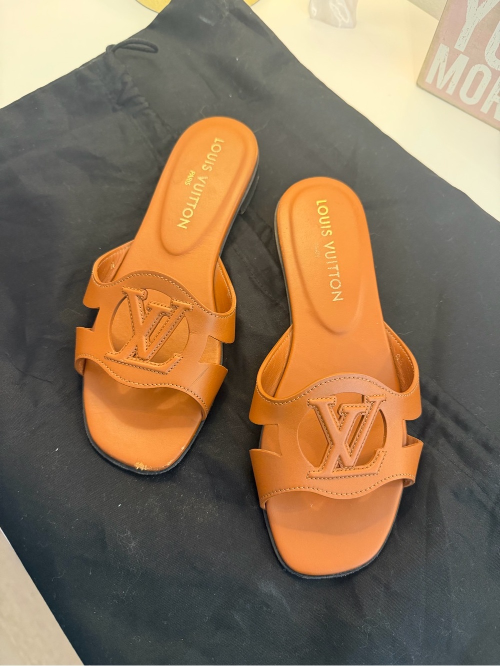 Louis Vuitton Brown Leather LV Slide Sandals